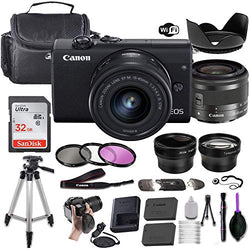 Canon EOS M200 Mirrorless Digital Camera (Black) w/EF-M 15-45mm f/3.5-6.3 is STM + Wide-Angle and Telephoto Lenses + Portable Tripod + Memory Card + Deluxe Accessory Bundle (Renewed)