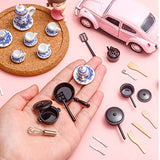 47 Miniatures Dollhouse Kitchen Accessories Miniature Porcelain Tea Cup Set, Miniature Metal Pots and Pans Include 16 Mini Doll Plates Knife Fork Spoon, 6 Egg Beater Utensil, 10 Mini Stovetop Cookware