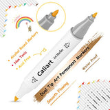 Caliart 40 Colors Dual Tip Art Markers Permanent Alcohol Based Markers Colored Artist Drawing Marker Pens Highlighters With Case for Coloring Animation Illustration Painting Card Making Underlining