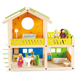 Hape Happy Villa Kids Wooden Doll House Set | 2 Story Dolls Villa with Furniture and Accessories