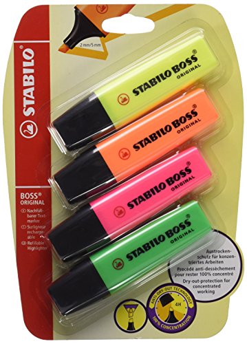 Stabilo BOSS Original Highlighter, Yellow/Orange/Pink/Green - 4-color set