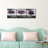 Pyradecor 3 Piece Purple Trees Modern Stretched and Framed Landscape Artwork Giclee Canvas Prints Fall Forest Pictures Paintings on Canvas Wall Art for Living Room Bedroom Home Office Decorations