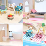 Wooden Dollhouse Portable Doll House 4-5 Year Old with 23-Piece Dollhouse Furniture, Includes 2 Dolls & Accessories, Pretend Play Dream House Playset for Toddlers Age 3+