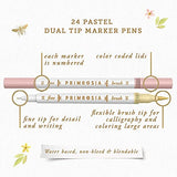 Primrosia 24 Pastel Dual Tip Markers, Fine Tip and Brush. Perfect for art, illustration, drawing, calligraphy and bullet journals