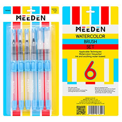 MEEDEN Water Brush Pens, Set of 6, Watercolor Paint Brushes with Soft Nylon Bristle, Water-Base Painting Markers, Self-Moistening Watercolor Paint Pens for Watercolor, Ink Painting
