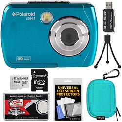Polaroid iS048 Waterproof Digital Camera (Teal) with 16GB Card + Case + Mini Tripod + Kit