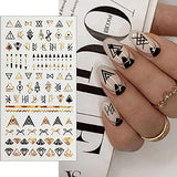 8 Sheets Geometric Nail Art Stickers, Black Gold Geometry Triangular Rhombus Minimalist 3D Design Self-Adhesive Nail Art Decals, DIY Manicure Decoration Supplies Accessories for Women Girls
