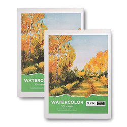 Watercolor Pad, 9x12” Watercolor Paper Pad - 2-Pack, 60 Sheets, 140 Lb / 300 GSM Heavy Weight Paper - Acid Free Cold Pressed Paper Sketchbook - Perfect for Painting Drawing, Wet & Dry Media