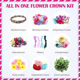 Loycyoec Flower Crowns Craft Kit for Girls, Make Your Own Flower Crown, DIY Fashion Flower Headbands Hair Wreath and Bracelets Craft, Jewelry Making Kit with Hair Accessories for Girls Gifts