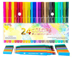 Dual Brush Pen Art Markers, Calligraphy Brush Pens for Lettering, 24 Pack Brush and Fine Tip Markers for Coloring Books Sketching Bullet Journaling