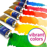 Artists' Watercolor Paint Set 12 Colors in Tubes (0.5 oz / 15 ml) by Art Whale - Highly Pigmented Paints for Students, Adults, Artist - Professional Watercolor Paint Tube Set
