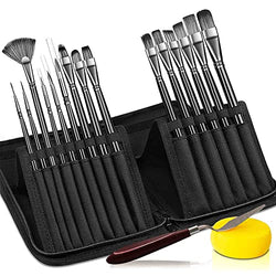 Edjettiby Oil Paint Brushes 15pcs Acrylic Paint Brush Set Includes Palette Knife Pop-up Carrying Case and Sponge for Acrylic Oil Watercolor Gouache Painting Brushes