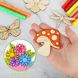 80PCS Wooden Spring Ornaments to Paint, 8 Styles DIY Blank Unfinished Wood Cutouts Ornament for Home Crafts Hanging Decorations, Insect Dragonfly Butterfly Snail Watering Can Mushroom Flower Shape