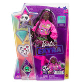 Barbie Doll with Pet Panda, Extra, Kids Toys, Clothes and Accessories, Pink-Streaked Brunette Hair, Graphic Hoodie and Plaid Skirt