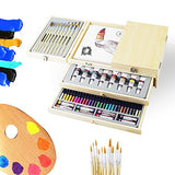 Deluxe Art Supplies, 87 Piece Art Set in Portable Wooden Case, with 2 Drawing Book and 4 Canvas Panels, Professional Art Set for Painting & Drawing, Art Kit for Kids, Teens and Adults/Gift