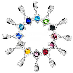 RUBYCA 10Pcs Mix Assortment Heart Dangle Pendant Charm Beads Crystal Rhinestone European Bracelet