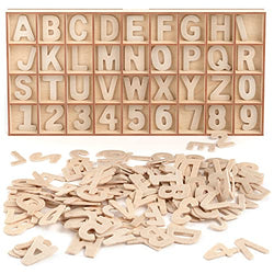 Arteza Wooden Letters and Numbers, 144 Unfinished Wood Pieces, 104 Letters, 40 Numbers, Poplar Plywood, Craft Supplies for Customizing Art Projects and DIY Gifts