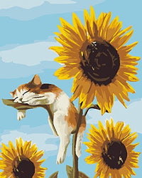 Lazy Cat Sunflower 5D DIY Diamond Painting Kits for Adults Full Drill Crystal Rhinestone Embroidery Cross Stitch Arts Craft Canvas Wall Decor Christmas(21.65x17.7inches)
