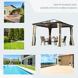 Outsunny 10' x 10' Aluminum Frame Patio Gazebo Canopy with Polycarbonate Hardtop Roof, Mesh Net Curtains, & Durability