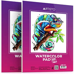 Artisto Watercolor Pads 9x12”, Pack of 2 (60 Sheets), Glue Bound, Acid-Free Paper, 140lb (300gsm), Perfect for Most Wet & Dry Media, Ideal for Beginners, Artists & Professionals