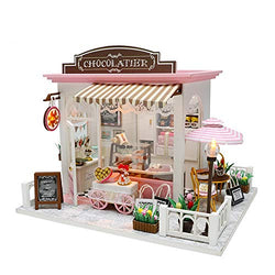 WYD 3D Puzzle Toy Doll House Wooden Furniture Kit with LED Lights and Cake Cocoa Desserts Creative Gifts for Family, Friends and Children (Cake Shop)