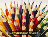 Art Magic Pre-Sharpened Watercolor Pencils Set for Drawing & Coloring with 4 Extra Art Supplies, Set of 48 (WCP48)