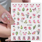 Flower Nail Art Stickers Watercolor Spring Nail Decals Pink Purple Floral Leaf Design Nail Foils Stickers for Acrylic Nail Art Spring Summer Nail Art Decorations for Women DIY Nail Accessories