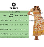 ZESICA Women's 2023 Summer Boho Floral Print Square Neck Ruffle Swing Beach Long Maxi Dress,Yellow,Medium