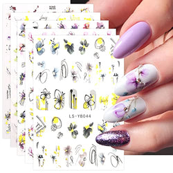 JMEOWIO 9 Sheets Spring Flower Nail Art Stickers Decals Self-Adhesive Pegatinas Uñas Summer Butterfly Floral Nail Supplies Nail Art Design Decoration Accessories