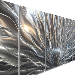 Statements2000 Abstract Extra Large Metal Art Panels 3D Wall Hanging Indoor/Outdoor Sculpture by Jon Allen, Silver, 96" x 36" - Silver Plumage