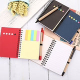 Maxdot 4 Pieces Kraft Paper Steno Pocket Business Notebook Spiral Lined Notepad Set with Pen in Holder, Sticky Colored Notes Page Marker Tabs (4 Colors Cover)