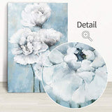 lamplig Flower Artwork White Blue Floral Canvas Prints Pure Poppies Bloom Paintings Modern Plant Printed Pictures with Oil Painted Visual Effect Home Decor for Living Room Bathroom Bedroom 16x24 Inch