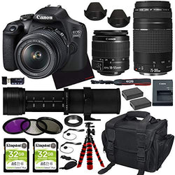 Canon EOS 2000D (Rebel T7) DSLR Camera with 18-55mm Lens, Canon 75-300mm Lens + 420-800mm Zoom Telephoto MF Lens with Premium Accessory Bundle
