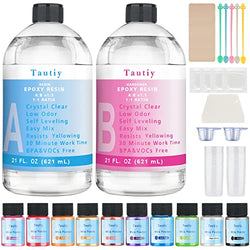 Tautiy Crystal Clear Epoxy Resin Kit, 42oz Including Resin Epoxy 21oz and Hardener 21oz for Art Crafts, Jewelry Making | Bonus Mica Powder, Measuring Cup, Dispensing Cups, Stir Stick, etc