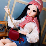 Proudoll 1/3 BJD Doll 60cm 24in SD Ball Jointed Dolls Fashion Girl Caroline Hat Wig Scraf Long-Sleeve Shirt Denim Skirt Crossbody Bag Boots