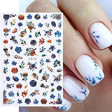 Flowers Nail Art Stickers Decal 3D Self-Adhesive Laser Floral Leaf Lace Nail Supplies Flower Nail Stickers Geometry Line Nail Designs for Women Girls Nail Art Decorations 6Sheets