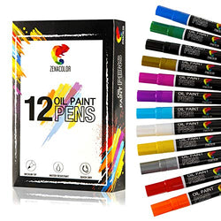 12 Paint Pens for Rock Painting, Wood, Metal, Plastic, Canvas, Tire, Rocks - Oil Paint Markers with Medium Size Tips, Painting Pen Marker