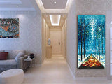 Alenoss Hand Painted 3D Abstract Oil Paintings 24X48 inch Modern Landscape Vertical Blue Canvas Wall Art Romantic Couples Walk Forest Framed Artwork Wall Paintings For Living room Bedroom Decor