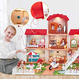 UNIH Doll House Dream House with 2 Dolls, Dollhouse Accessories and Furniture House Playset Gift for Toddler Girls Kids Age 3 4 5 Year Old