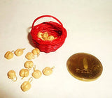 Merry Christmas Basket with golden nuts, nuts with the predictions of the magic. Dollhouse miniature 1:12