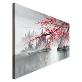 Handmade Traditional Chinese Painting Pink Plum Blossom Canvas Wall Art Modern Black and White Landscape Artwork