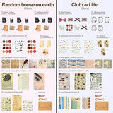 Vintage Scrapbooking Stickers DIY Journaling Scrapbook Stickers Washi Adhesive Sticker Decorative Antique Retro Natural Collection Washi Paper Sticker for Journal (Fresh Style,204 Pieces)