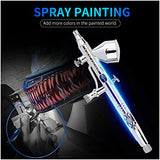 Gocheer High Precision Dual Action Gravity Feed Airbrush with 0.2 0.3 0.5mm Nozzles and 1/8"5.9ft Hose for Art Painting Tattoo Manicure Spray Model Nail Make up + Air Brush Cleaning Repair Tool Kit