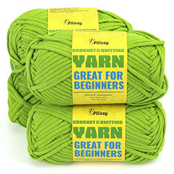 Pllieay Lawngreen Cotton Yarn for Crocheting and Knitting, 4 Pack Crochet Yarn for Beginners with Easy-to-See Stitches, Cotton-Nylon Blend Yarn for Beginners Crochet Kit Making