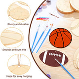 42 Pieces Sports Theme Wooden Cutouts Unfinished Wood Football Volleyball Baseball Basketball Soccer Tennis Shaped Wood Slices with Twines Wood Hanging Ornaments Sport Themed Party Home Decoration