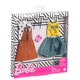 Barbie Fashions 2-Pack Clothing Set, 2 Outfits Doll Include White Tee with Kitty Print, Yellow Meow Tie Shirt, Orange Jumper, Blue Animal-Print Skirt & 2 Accessories