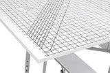 Studio Designs Sew Ready Mobile, Folding, Height Adjustable, Quilting, Fabric Cutting Table with Grid Top and Storage in Silver/White (13386)