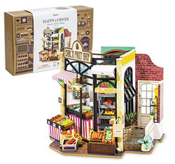 HMANE Miniature Dollhouse Kit, DIY Wooden Miniature Furniture House Decorations with LED, Carls Fruit Shop