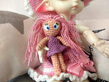 Miniature Art Doll, Amigurumi Hand Croched with Painted Eyes Removable Dress