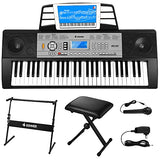 Donner Keyboard Piano, 54 Key Piano Keyboard, Portable Electric Keyboard with Stand, Bench, Microphone and Music Stand, Christmas Gift, Supports MP3/USB MIDI/Audio/Microphone/Headphones/Sustain Pedal